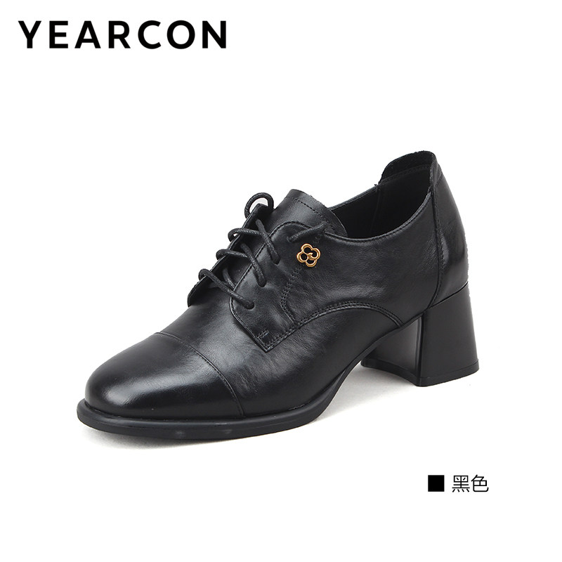 意尔康女鞋秋季新款真皮深口单鞋女粗跟尖头高跟鞋系带,女鞋,深口单鞋,淘宝优惠券,粉丝福利购,淘宝优惠卷