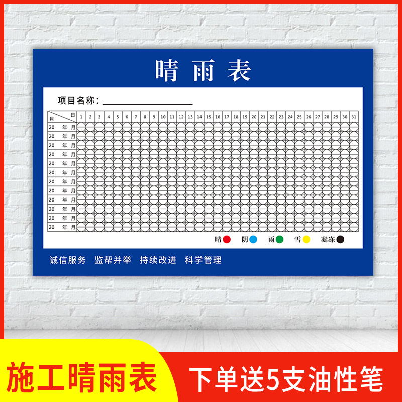 晴雨表施工通用建筑工程工地天气贴纸海报定制办公室挂图送笔记录