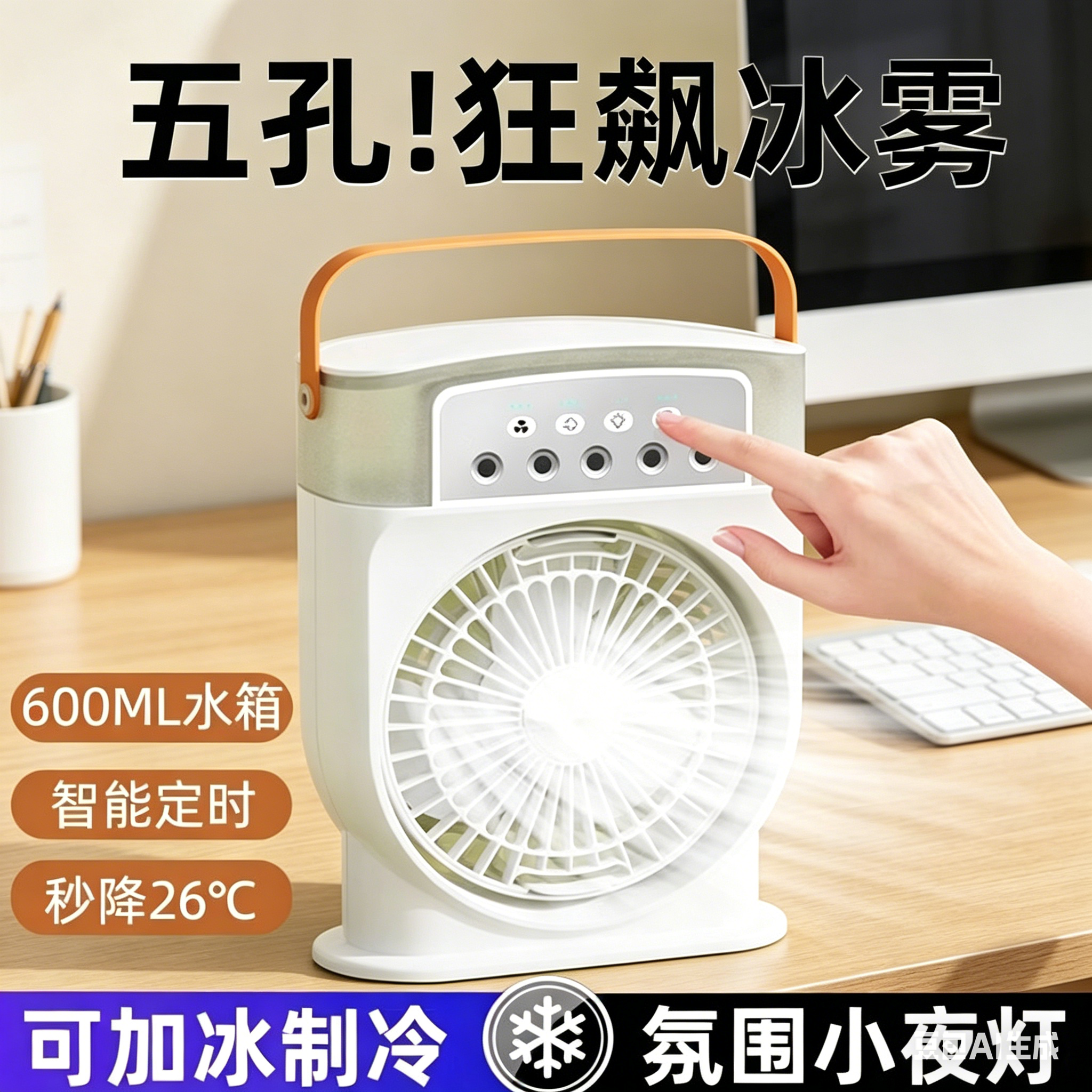 2026新款风扇静音学生上课喷雾二合一清洗桌面工位加水制冷冰凉降温神器大风力宿舍小型USB加湿迷你电风扇