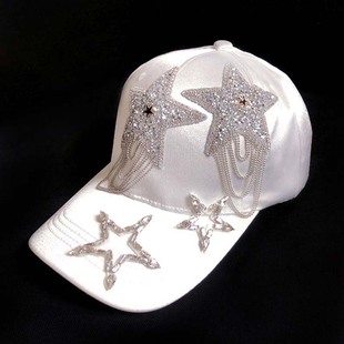 潮牌新品 显脸小可调节棒球帽 春夏水钻流苏明星鸭舌帽子女个性 时尚