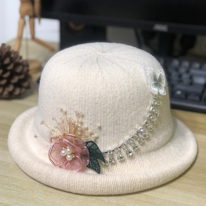 女士秋冬天帽子法式洋气立体翻边礼帽新品珠钻花遮阳优雅郊游盆帽,服饰配件/皮带/帽子/围巾,帽子,淘宝优惠券,粉丝福利购,淘宝优惠卷