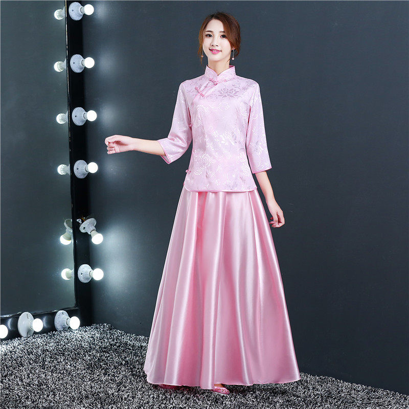 新款民国风中式婚礼复古姐妹团伴娘服长短款秀禾伴娘服大码连衣裙