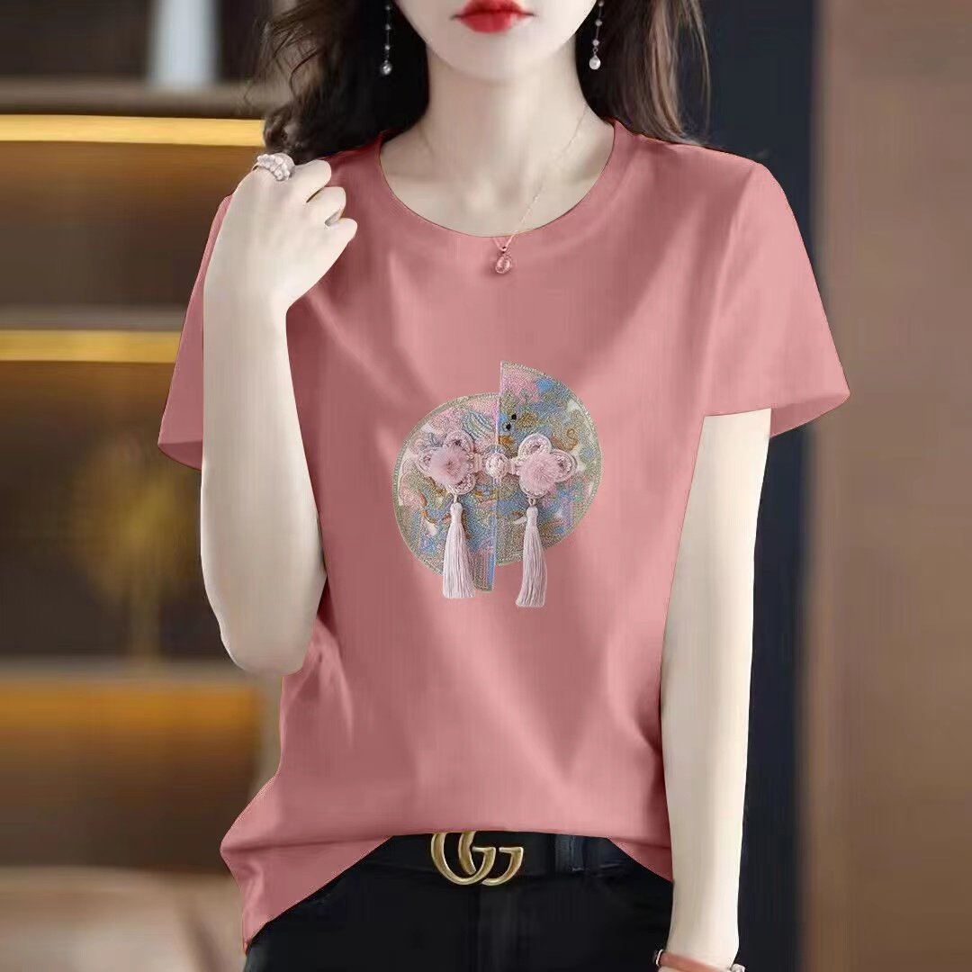 国潮新款外贸出口100%纯棉印花T恤女休闲宽松夏短袖百搭体恤上衣,女装/女士精品,大码内搭,淘宝优惠券,粉丝福利购,淘宝优惠卷
