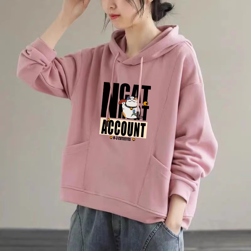 外贸折扣店正品纯棉时尚长袖连帽卫衣女春秋新款百搭显瘦休闲上衣