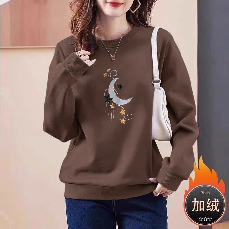 纯棉时尚加绒长袖卫衣女