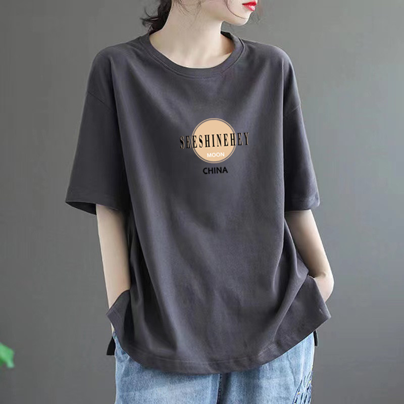 纯棉外贸品牌短袖女装印花上衣