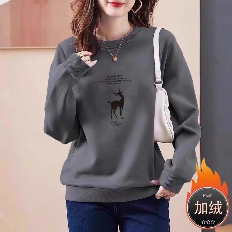 纯棉加绒加厚长袖卫衣女