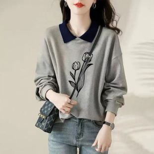 卫衣女春秋款 翻领时尚 文艺减龄休闲显瘦上衣 纯棉长袖 外贸出口正品