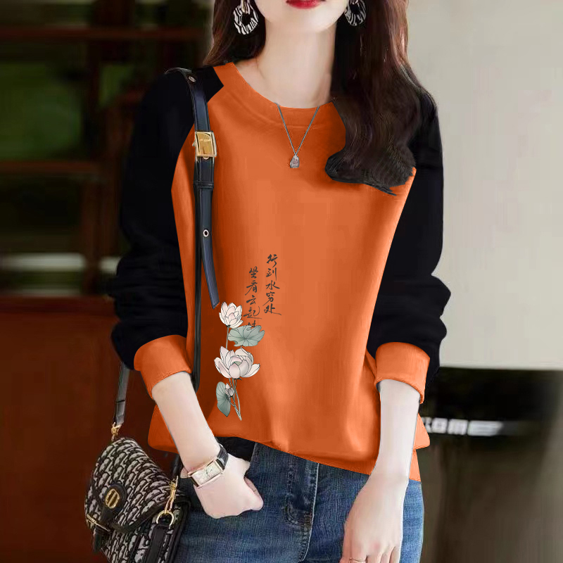 纯棉时尚拼色长袖卫衣女