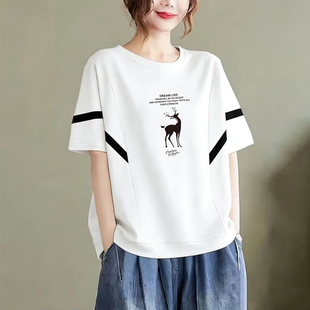 显瘦撞色蝙蝠袖 大码 上衣 t恤女夏季 外贸出口品牌100%纯棉印花短袖