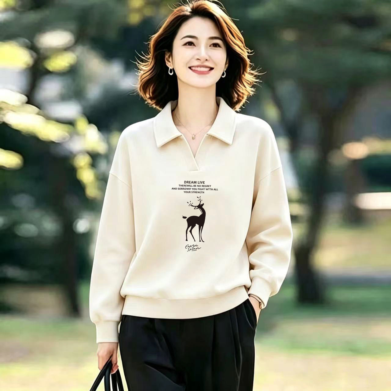 纯棉长袖POLO翻领卫衣女