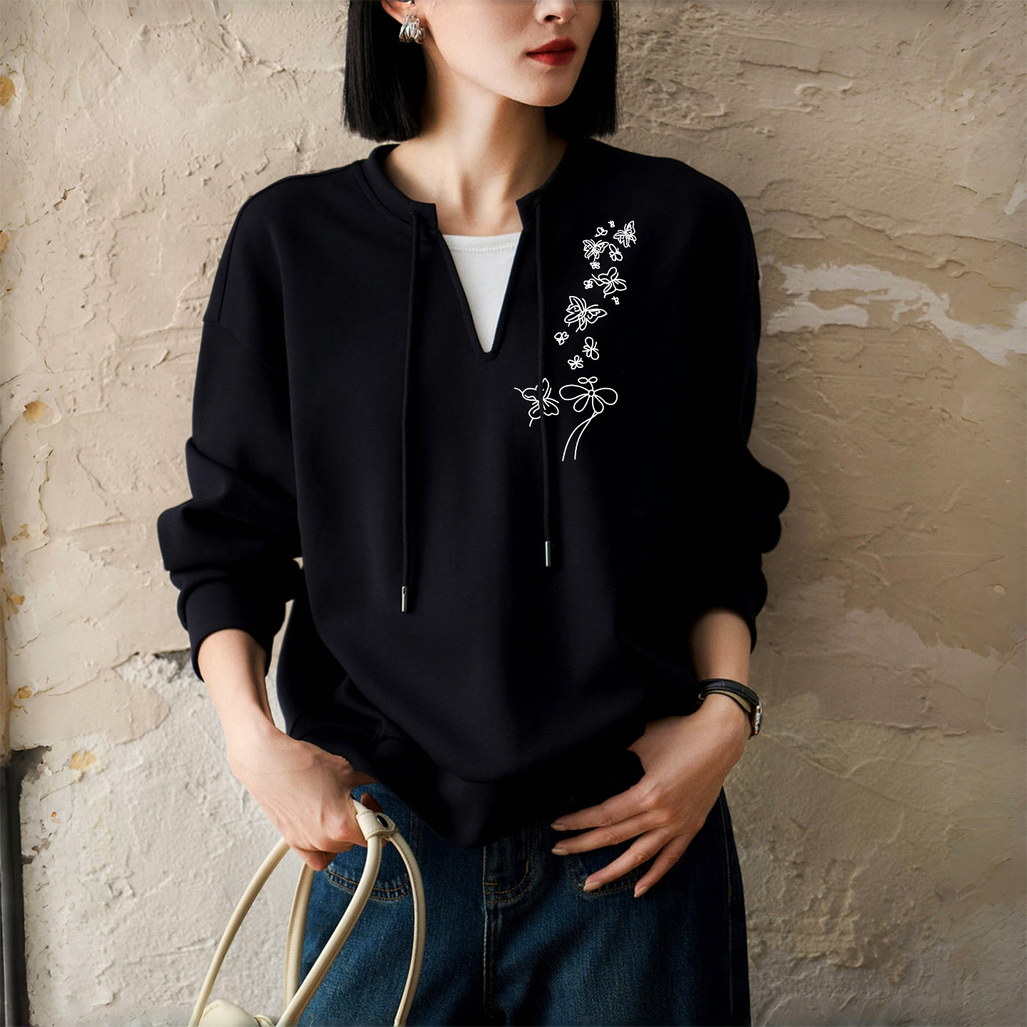 纯棉时尚印花长袖卫衣女