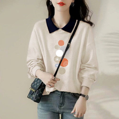 纯棉时尚POLO领长袖卫衣女