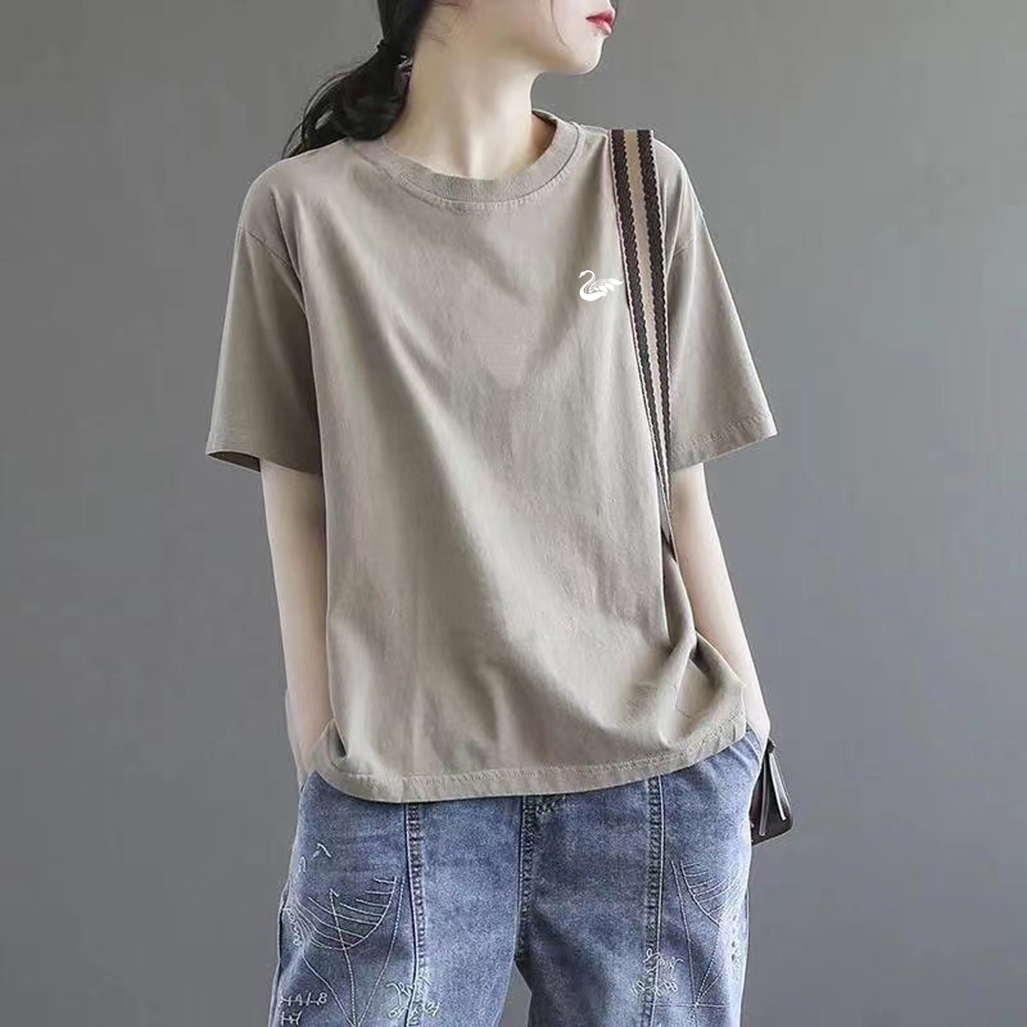 外贸折扣店正品清仓女装纯棉时尚短袖t恤女夏季百搭显瘦休闲上衣