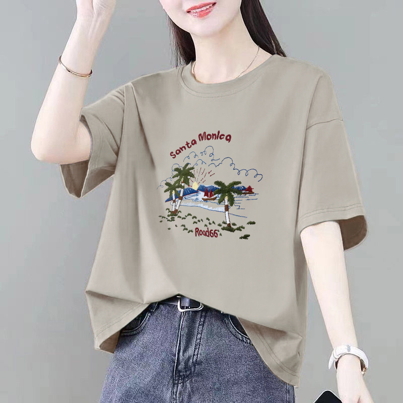 品牌出口清仓捡漏100%纯棉时尚短袖t恤女夏新款遮肉显瘦体恤上衣