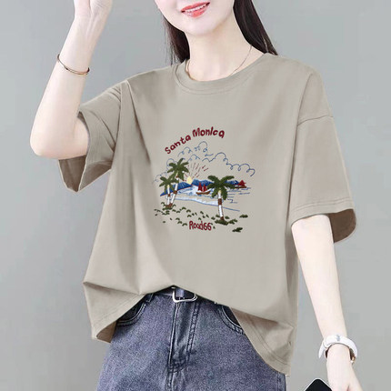 品牌出口清仓捡漏100%纯棉时尚短袖t恤女夏新款遮肉显瘦体恤上衣