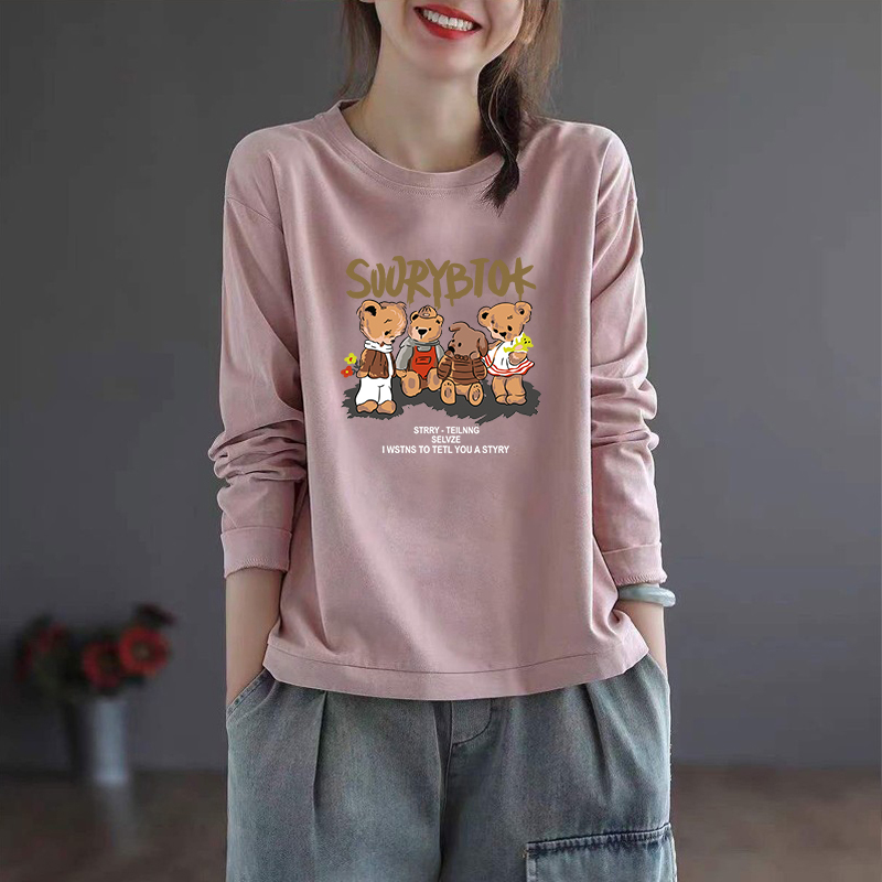 100%纯棉长袖卡通印花t恤女