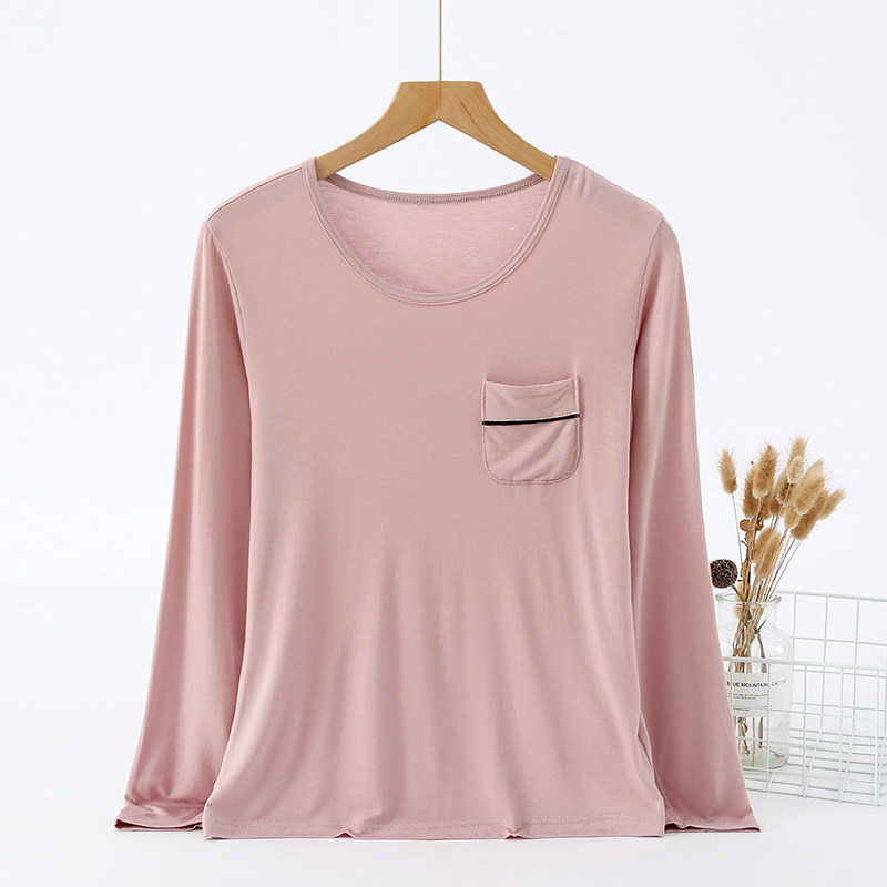 봄과 가을 새 모델 모달 긴 소매 여성 속옷 솔리드 컬러 얇은 대형 가을 옷 느슨하고 다목적 티셔츠 여성상의
