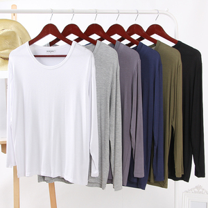 男士长袖T恤莫代尔纯色打底衫圆领套头大码男装上衣运动衫空调衫
