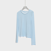 莱赛尔天丝羊毛假两件拼接T恤女春夏打底衫 FOR DEMI太显白了 蓝