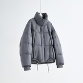 立领90白鸭绒面包服女冬季 简约高级 短款 蓬松羽绒服加厚外套灰色C