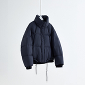 韩国订单 超好看90白鹅绒羽绒服女秋冬拼接抽绳短款 连帽加厚外套C