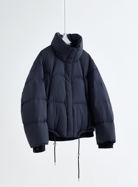 韩国订单 超好看90白鹅绒羽绒服女秋冬拼接抽绳短款连帽加厚外套C