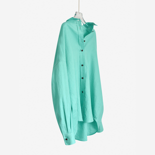 廓形外套海边防晒薄荷绿早夏C 女中长款 松弛多巴胺 100%纯亚麻衬衫
