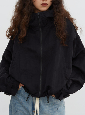 日本秋冬高级感厚黑飞行夹克外套女小个子宽松廓形短款冲锋衣加绒