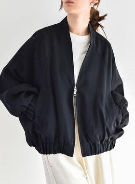 随性自由松弛感 小立领100%醋酸截短夹克外套女春秋蝙蝠袖新款黑C