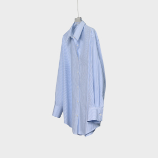 女春夏廓形oversized男友风蓝 日本进口纯棉航海条纹衬衫 新品 减50
