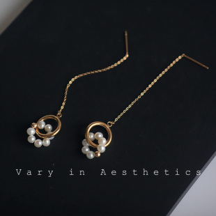 VIA途经天然淡水珍珠同心结法式 简约高级感不对称耳饰耳线耳环女