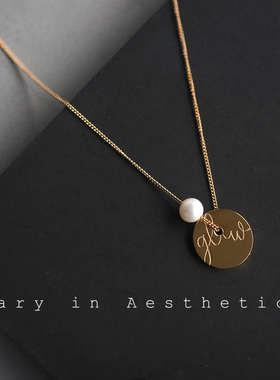 VIA途经欧美设计感金币硬币天然淡水珍珠ins简约几何项链锁骨链女