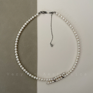 VIA途经天然真淡水珍珠项链925纯银错位原创设计感轻奢锁骨链颈链