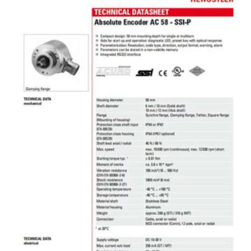 德国亨士乐HENGSTLER角度编码器AC58/1212EF.42SBB分辨率34 位