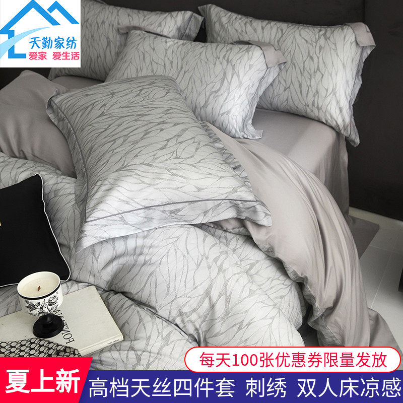 2024新款茧养天丝四件套宽边被套裸睡夏天床上用品4件套凉感丝A类