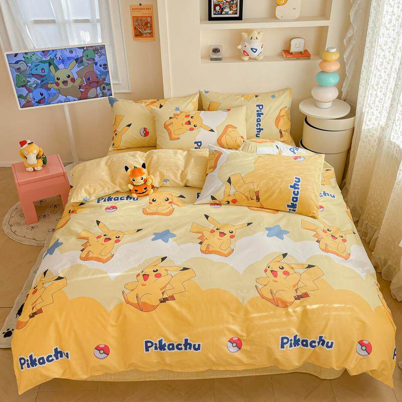 皮卡丘儿童四件套纯棉全棉黄色宝可梦学生宿舍三件套床笠定制0.9m