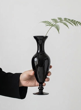 法式中古黑玻璃马蹄莲花瓶摆件