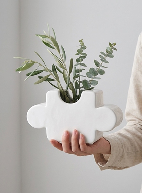 韩版小众创意白色拼图花瓶摆件