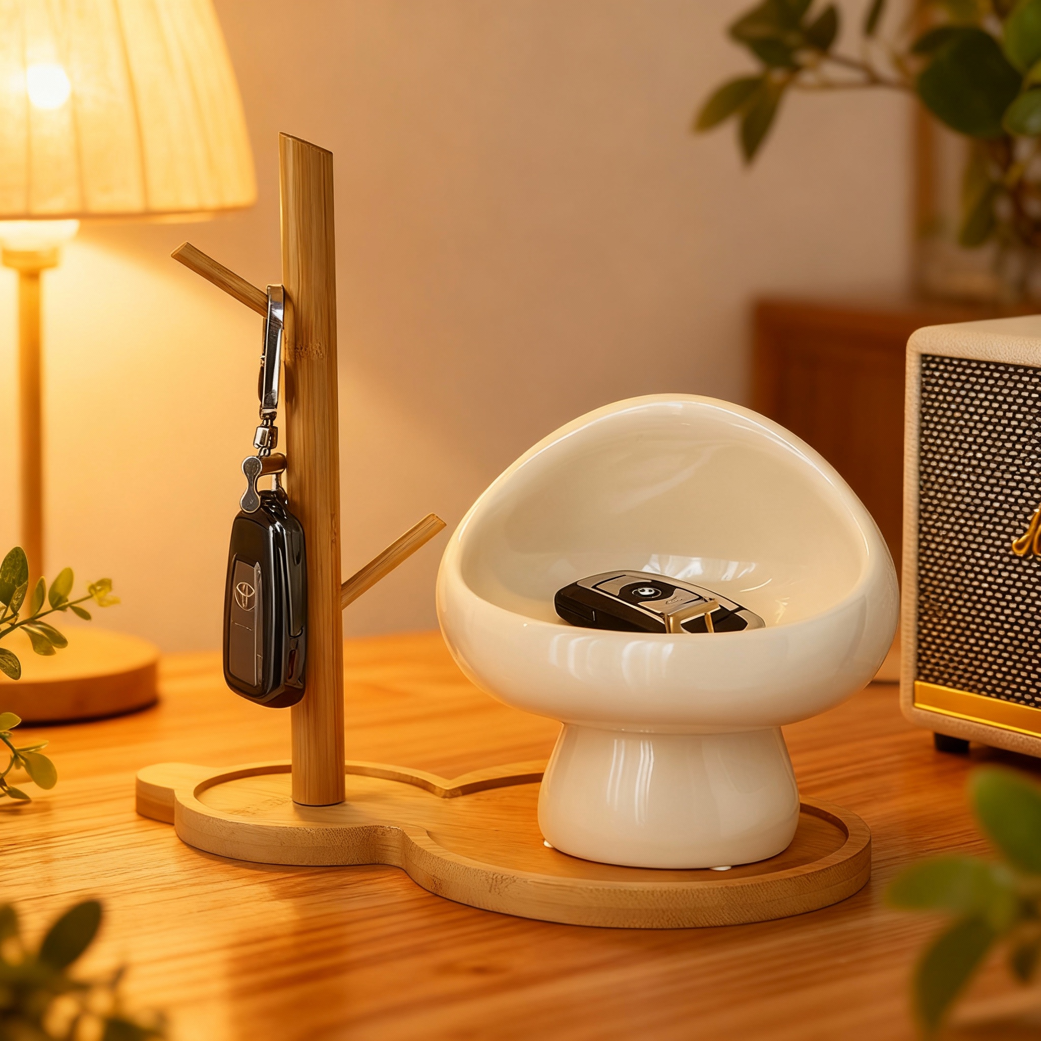 木质蘑菇造型桌面钥匙收纳盒