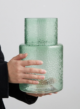 现代简约锤纹玻璃大号插花瓶