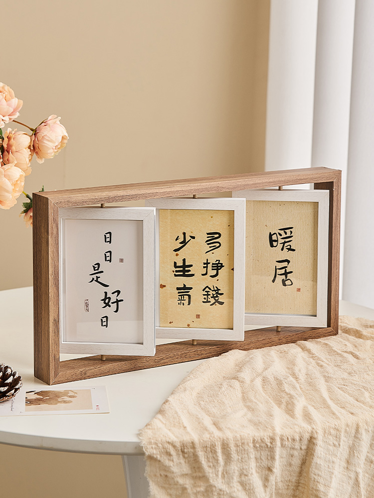 创意6寸7寸木质双面旋转相框摆台相架多张六寸七寸三联组合照片墙