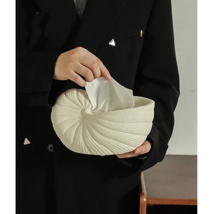 陶瓷海螺纸巾盒轻奢法式家用客厅餐桌创意抽纸盒复古装饰桌面摆件