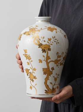 新中式陶瓷花瓶金彩客厅书房摆件