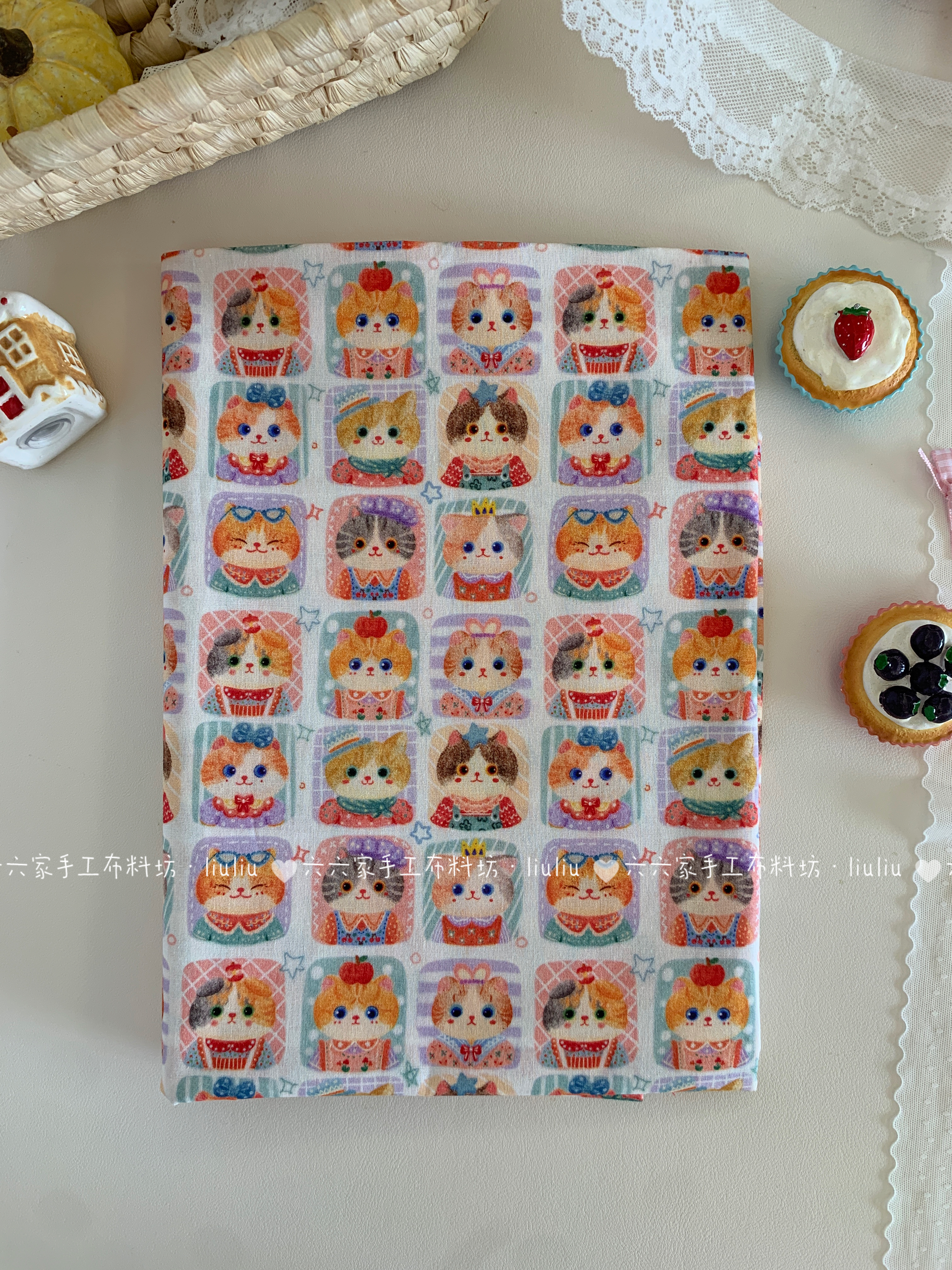 全棉40支印花布可爱卡通表情猫咪面料服装发饰包包手作diy布料
