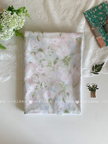 全棉40支印花布复古清新油画风浅色蔷薇家居服发饰童装布diy布料