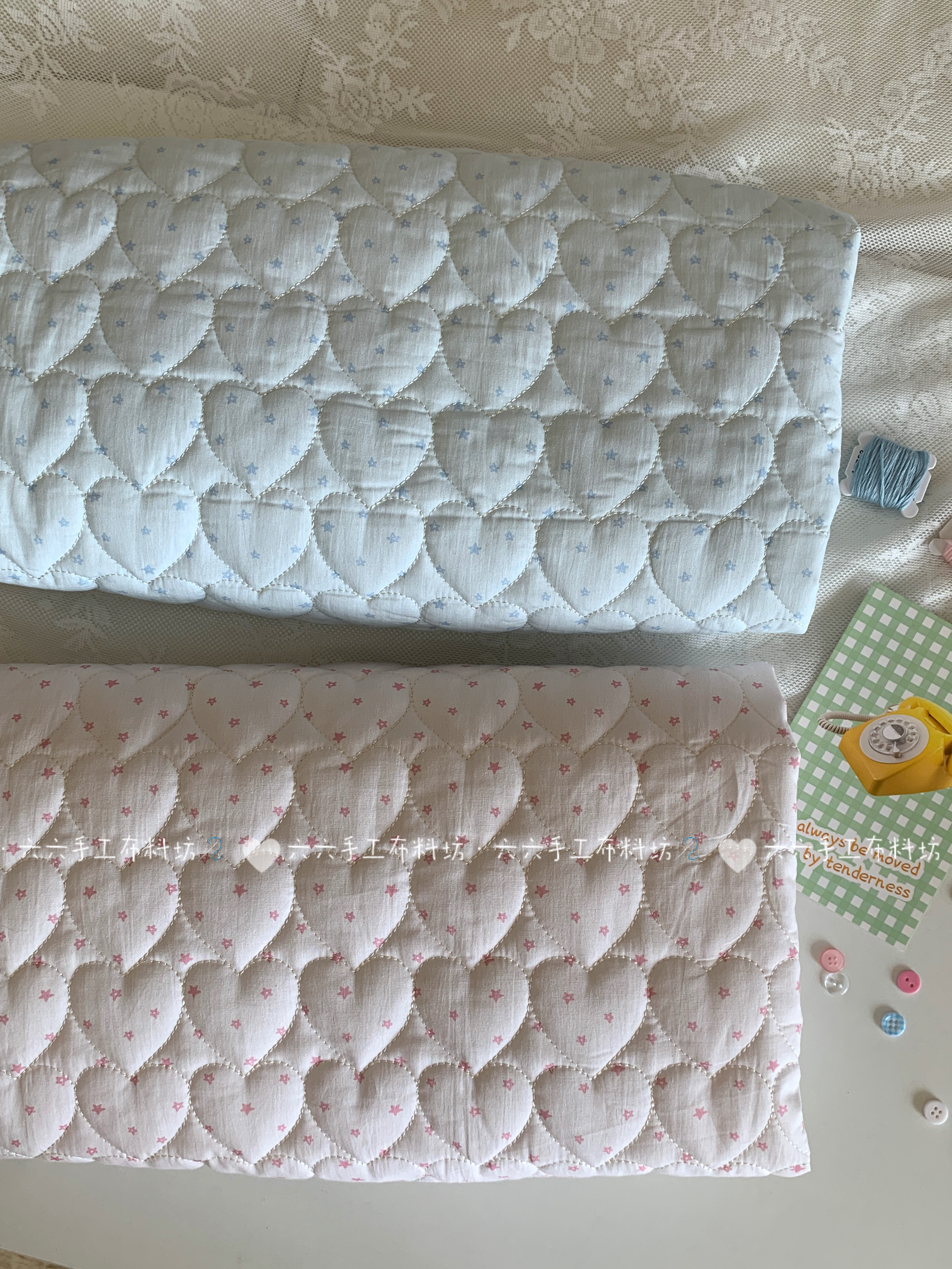 全棉印花爱心绗棉布料韩系ins五角星星面料家居服发饰童装包包diy