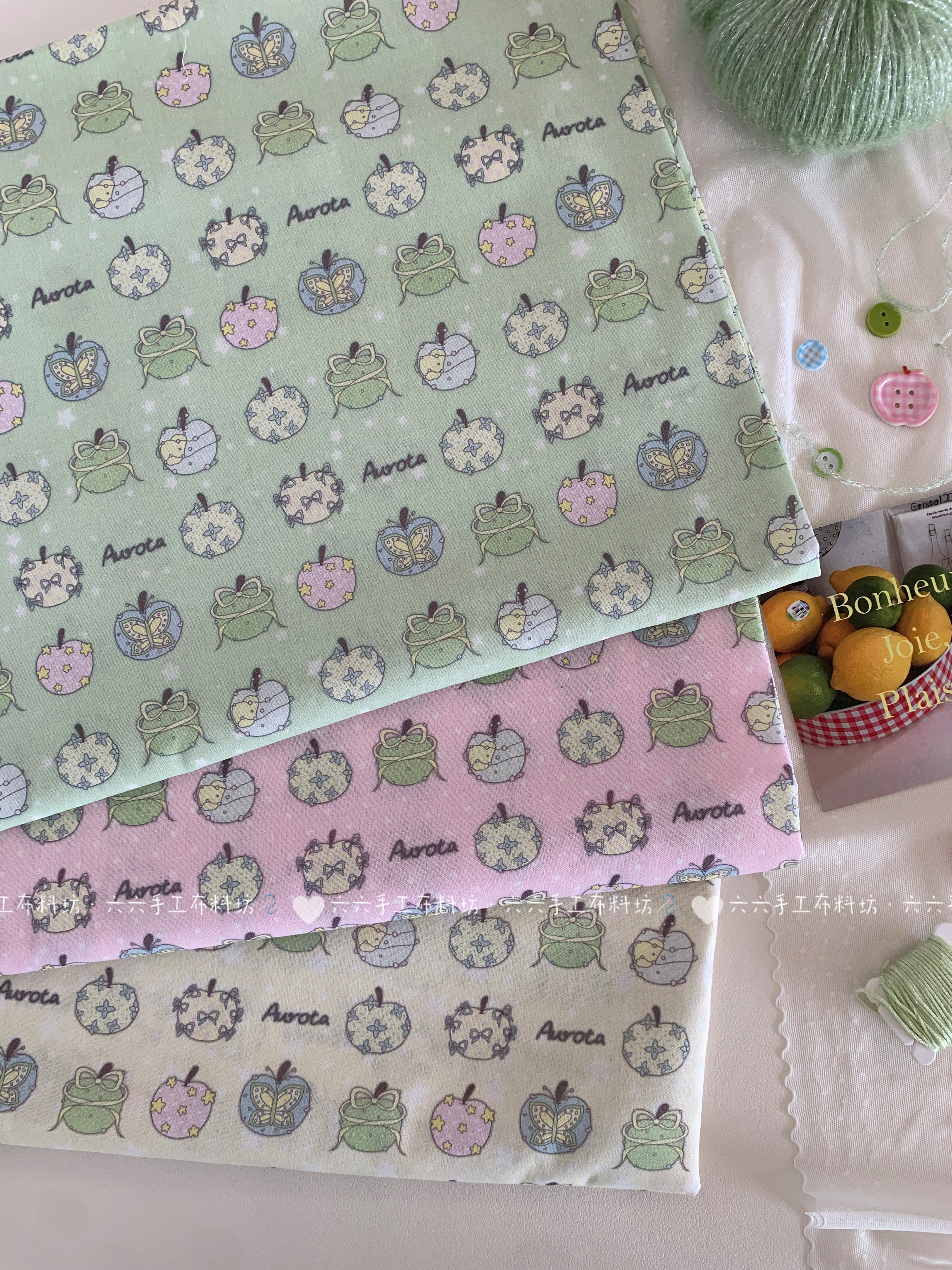 全棉40支印花布可爱ins设计感苹果发饰童装包包手工diy薄布料