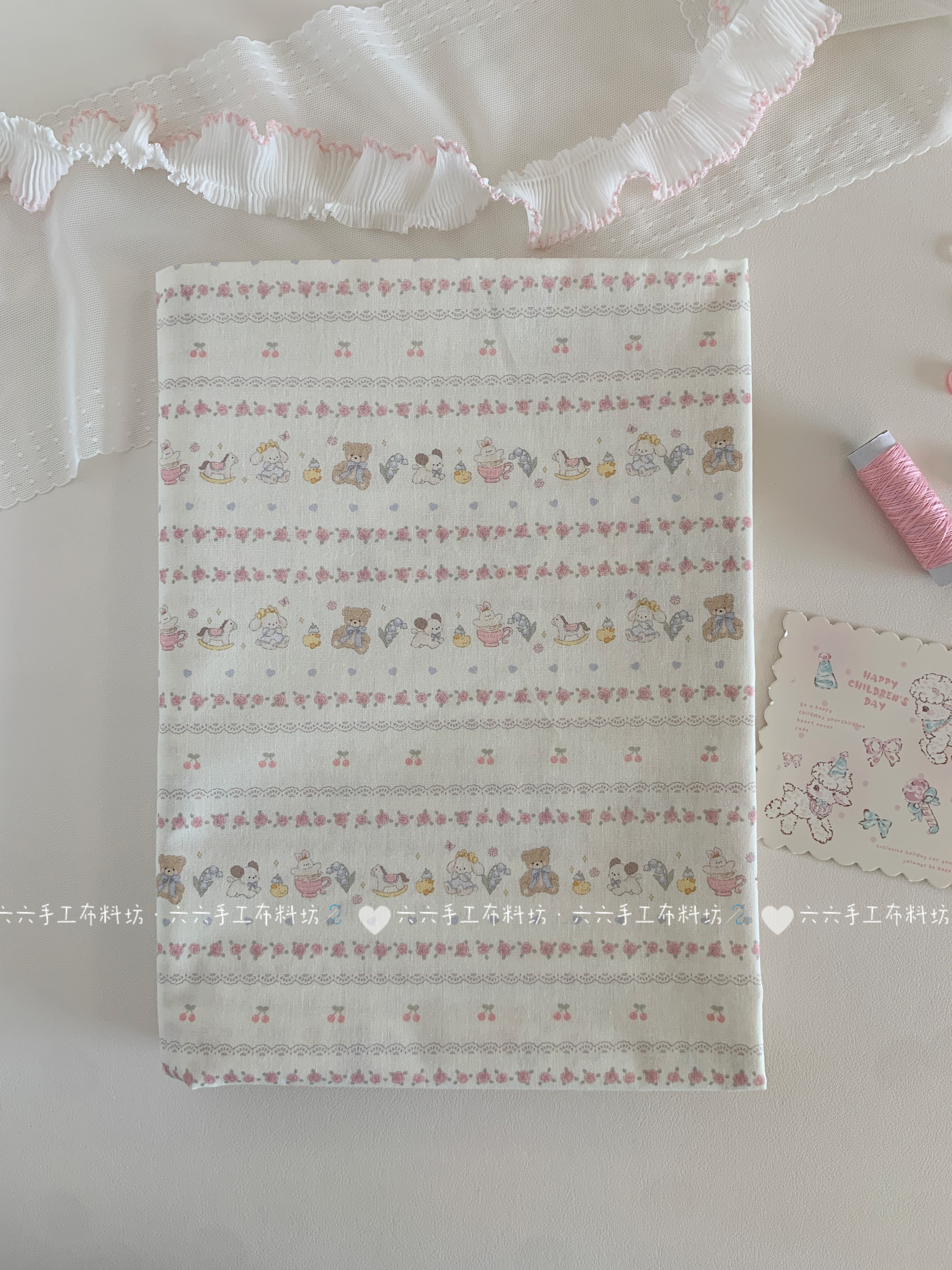 全棉40支印花布可爱碎花樱桃小熊兔子家居服发饰童装布diy布料