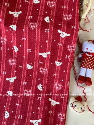 全棉40支印花布可爱蕾丝爱心红色系猫猫头服装发饰包包手工diy布